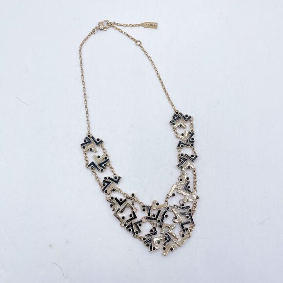 St John Black Gold Multi Link Geometric Pattern Necklace Medium - Picture 3 of 6